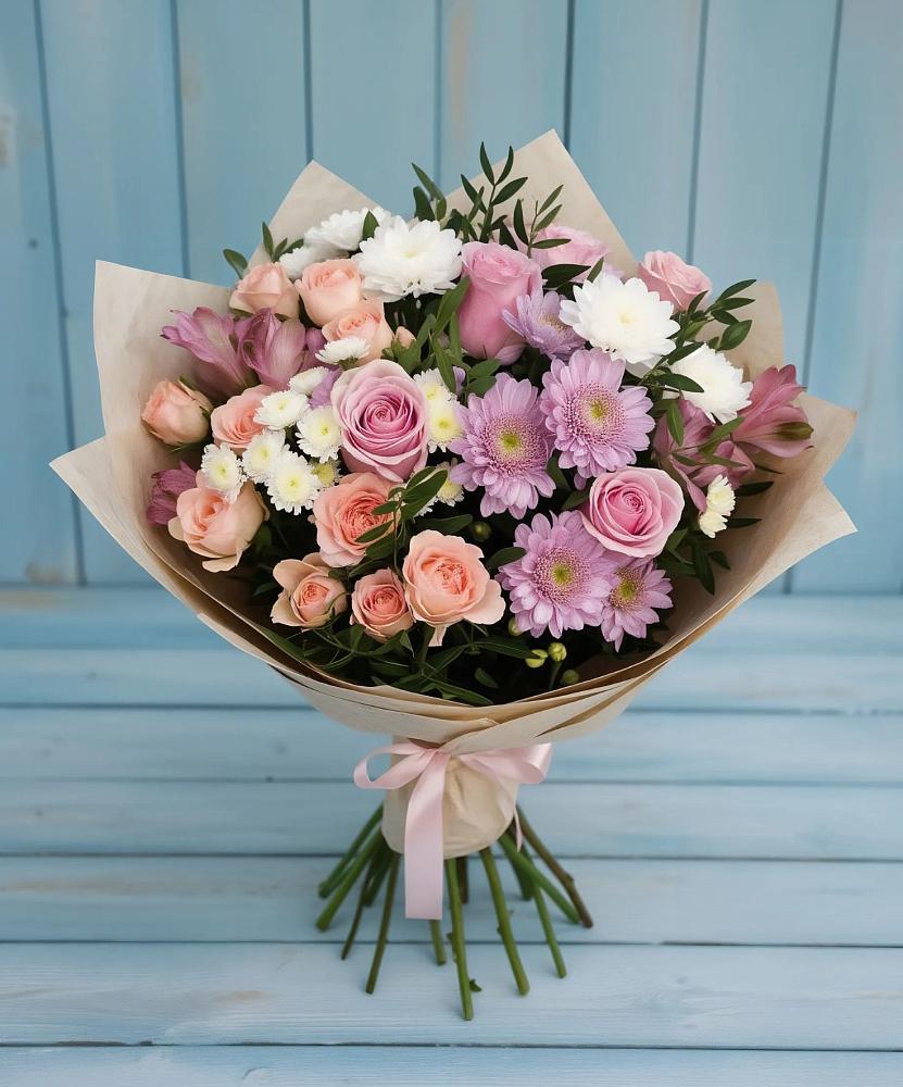 Букет цветов из: Хризантемы, Розы и Альстромерии в Алдане