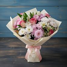 Букет цветов из:  Хризантемы, Альстромерии и Розы в Алдане