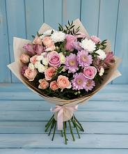 Букет цветов из:  Хризантемы, Розы и Альстромерии в Алдане