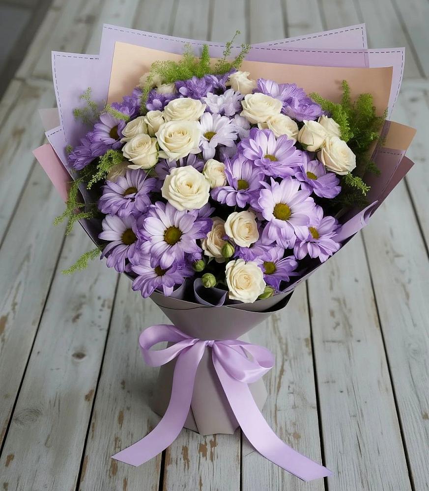 Букет цветов из: Хризантемы и Розы в Алдане