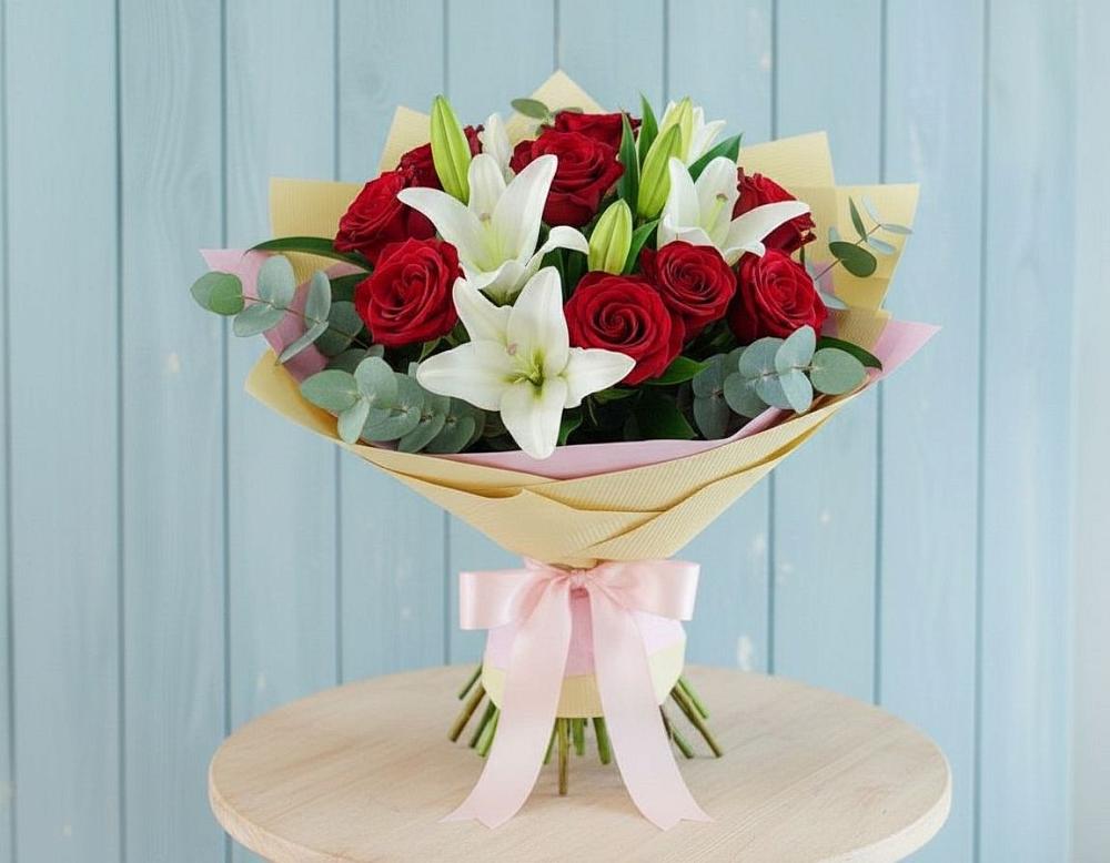 Букет цветов из: Лилии и Розы в Алдане